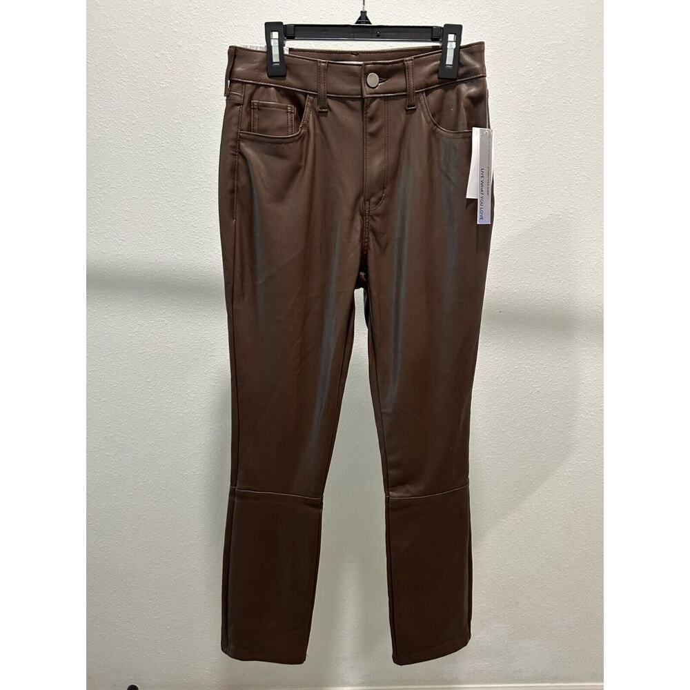 TINSELTOWN Juniors Brown Faux Leather Straight-Leg Pants - Size 3 "The Mom Jean"